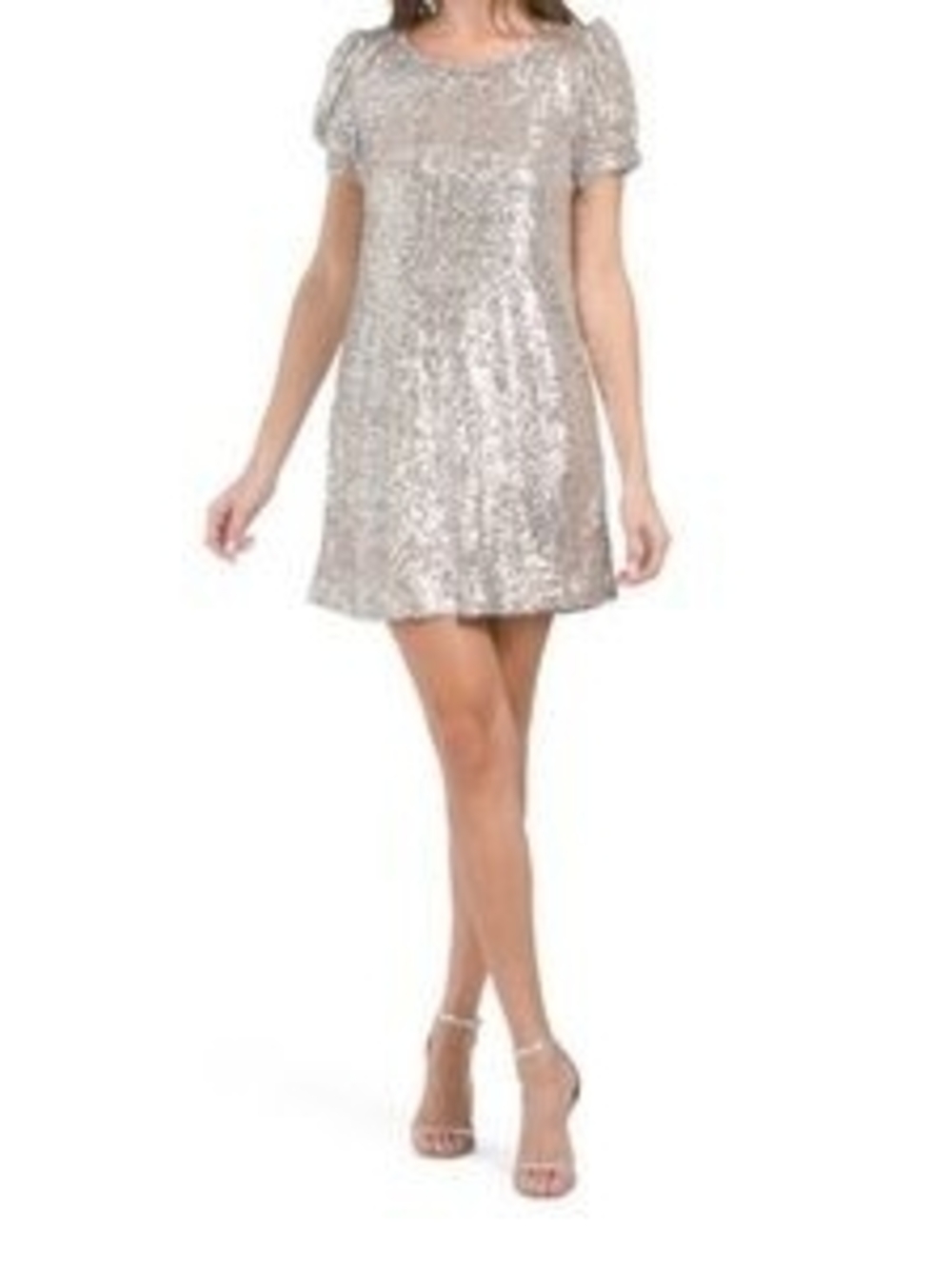 NWT Cable & Gauge Silver Sequin Short Sleeve Shift Dress-Size:L
